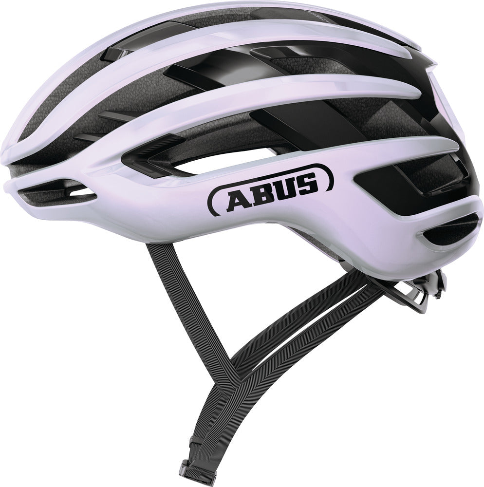 Casque ABUS AIRBREAKER blanc violet avec ventilation aérodynamique légère pour cyclisme de route