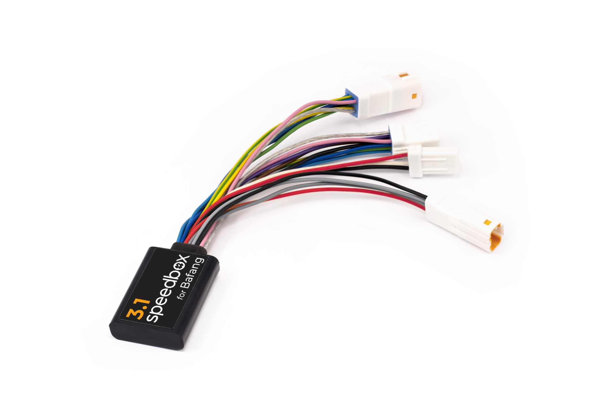 SpeedBox 3.1 module for Bafang electric bikes with 4-pin connector and multiple colored wires
