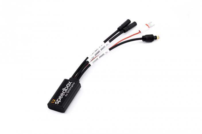 SpeedBox 1.2 module tuning for Shimano E8000 E7000 E6100 E5000 e-bike motors with plug & play installation and unlimited assistance speed.