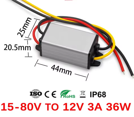 IP68 waterproof current transformer DC-DC converter 15-80V to 12V 3A 36W compact robust