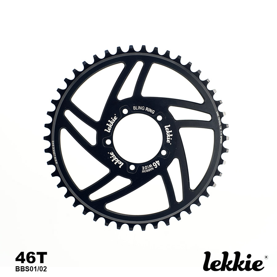 Lekkie offset chainring for 250w to 750w motors, designed for Bafang systems with enhanced durability and aesthetics.