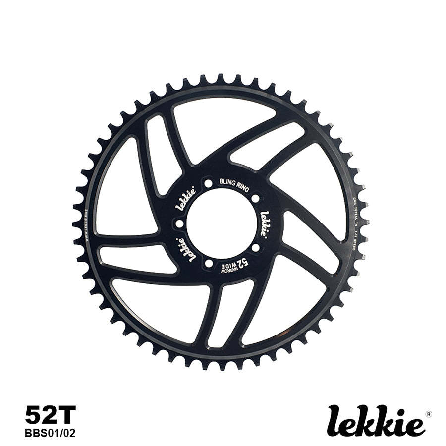 Lekkie BLINGRING chainring for 250w-750w motors, 52T design optimized for performance and durability.